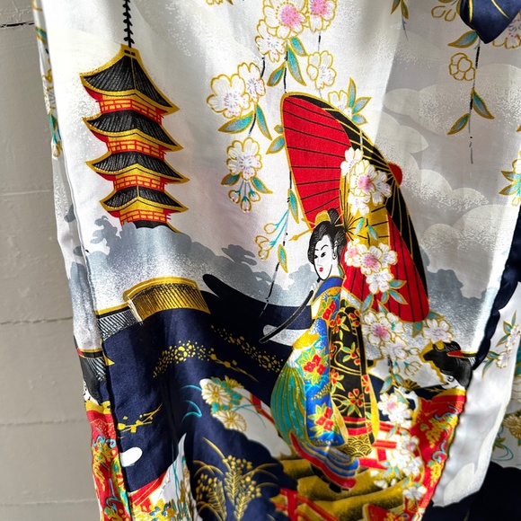 Vintage Robe Long Geisha Kimono Silver Dragon Blue De Oriental Small Medium - Picture 9 of 16